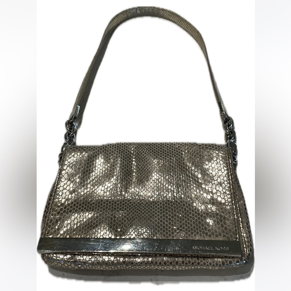 Michael Michael Kors Gold Foiled Purse with Silver accents and outside pocket .
